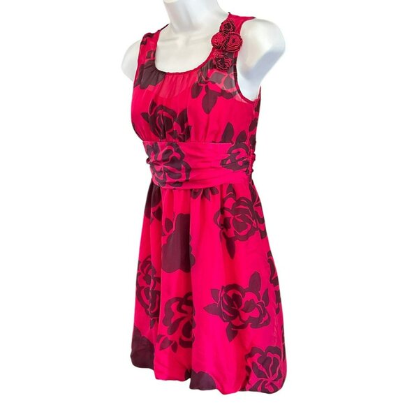 Arden B Hot Pink Floral Balloon Hem Silk Dress Size XS Vintage Style Y2K - Picture 2 of 7